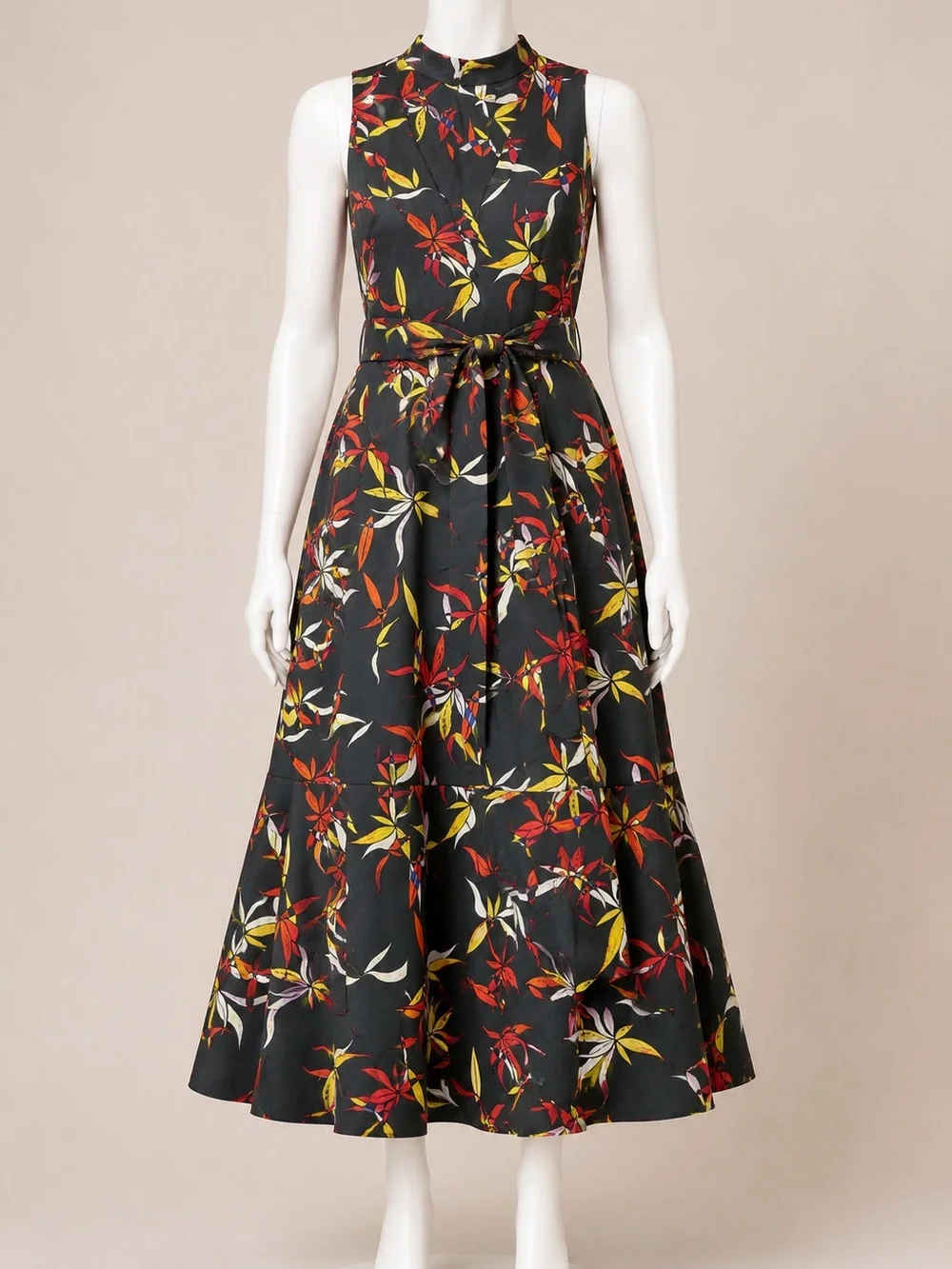 Rachel Roy Sleeveless Floral Midi Dress w/ Tie Back Dark Gray Size XL